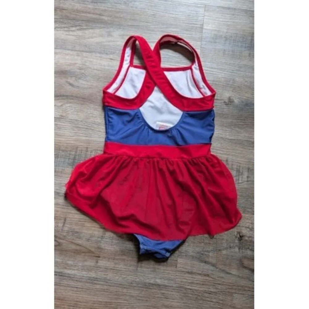 Hanna Andersson Captain Marvel Superhero Girls Swimsuit With Tulle Skirt Size 8